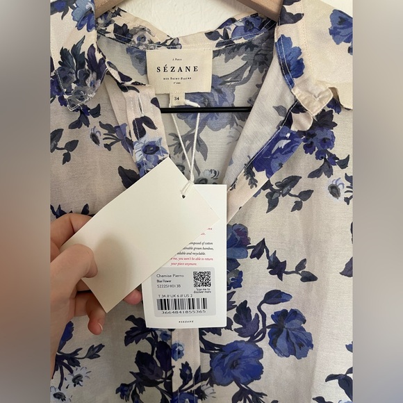 RARE Sezane Pierro Shirt in Blue Floral - Picture 7 of 9